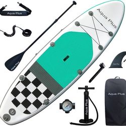 Aqua Plus 6 inch thick inflatable SUP for all skill levels, stand up paddle board, paddle, pump, ISUP travel backpack, leash, shoulder strap, youth, i