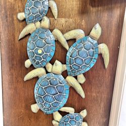 New Handcrafted Metal Nest Of Turtles 