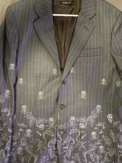 Mark Ecko Cut & Sew Rare Embrioided Skulls Suit Jacket Size Large
