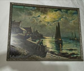 MC - VINTAGE - ANTIQUE PRINT - VILLAGE HARBOR 16"×12"