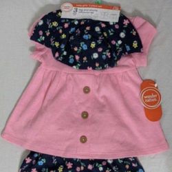 (6-9 Months) Baby Girl 3 PC Pink Floral Print Outfit Set 