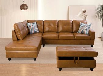 Carmel leather sectional couch and ottoman