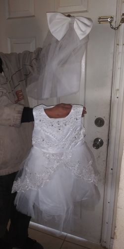 Little girls formal dress with veil for Baptism or flower girl at a wedding
