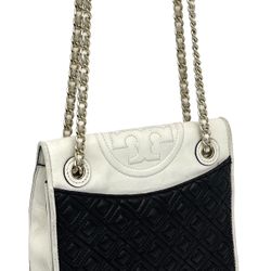 Tory Burch Fleming Leather Small Medium Black Crossbody Chain Strap Quilted 