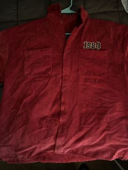 Red Corduroy Shirt with Embroidered Logo