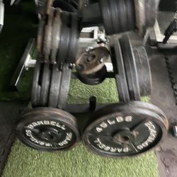 210lbs weight plates + barbell