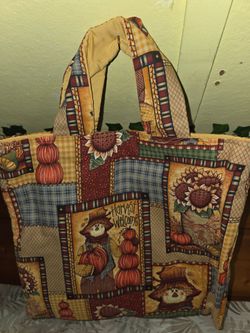 Handmade Fall Harvest Scarecrow Pumpkin Sunflower Tote