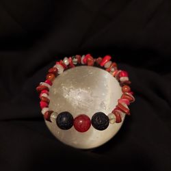Amber Agate, Red Jasper, Rose Quartz Crystal Bracelet 