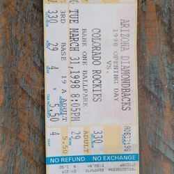 1998 Arizona Duamondbacks Opening Night Ticket