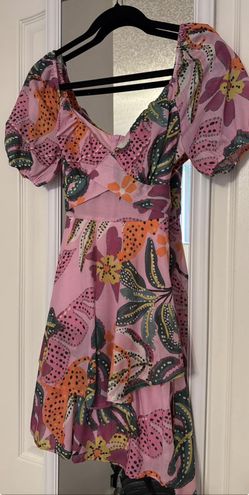 Floral pink mini dress – puff sleeves Size Small