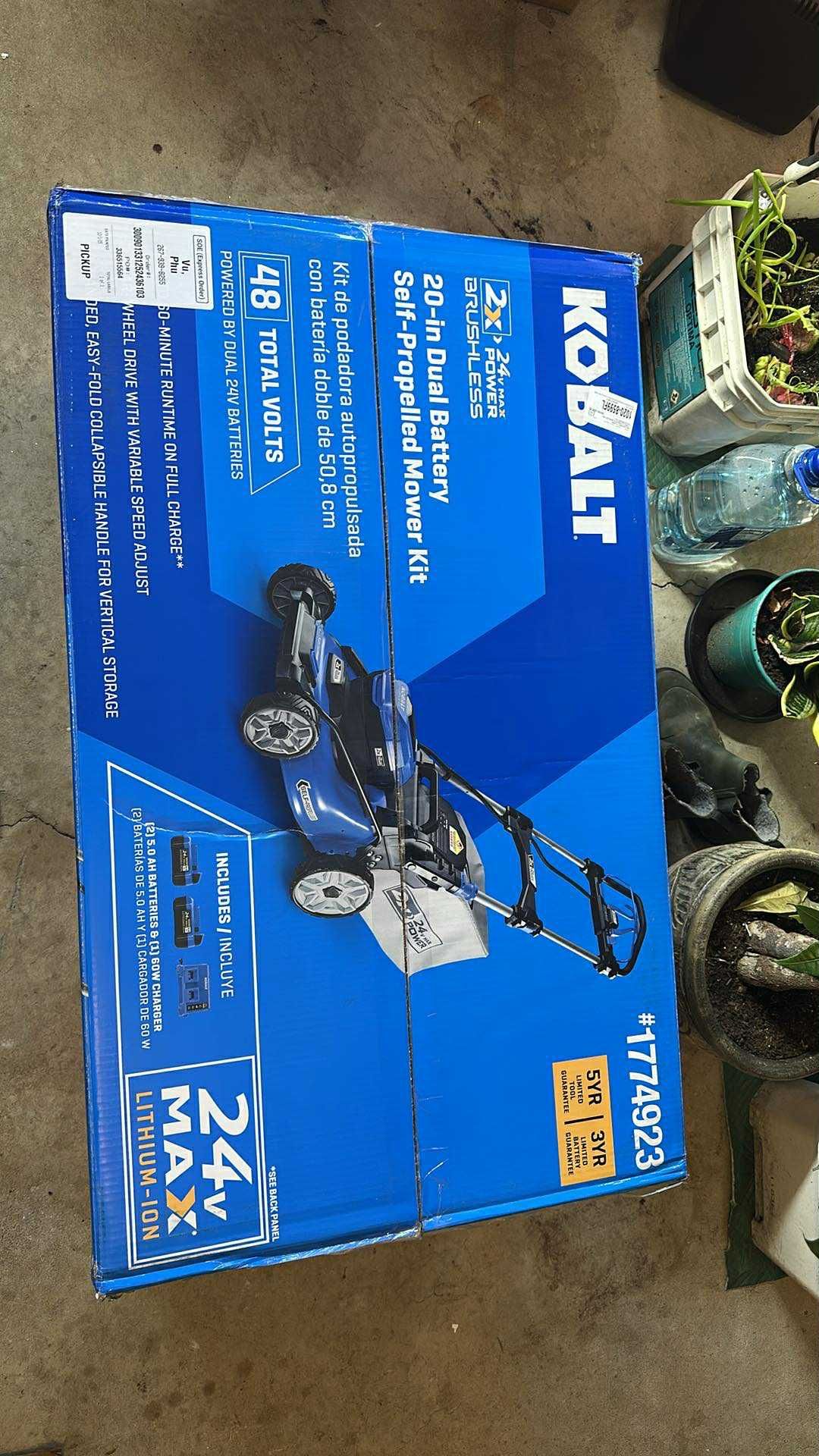 New Kobalt 48-volt, 20-in Cordless Self-propelled Lawn Mower with (2) 24-volt, 5 Ah Battery Included