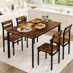  4-person dining table and chair set, farmhouse-style kitchen dining table set, solid wood tabletop dining table, comes with 4 backrest chairs
