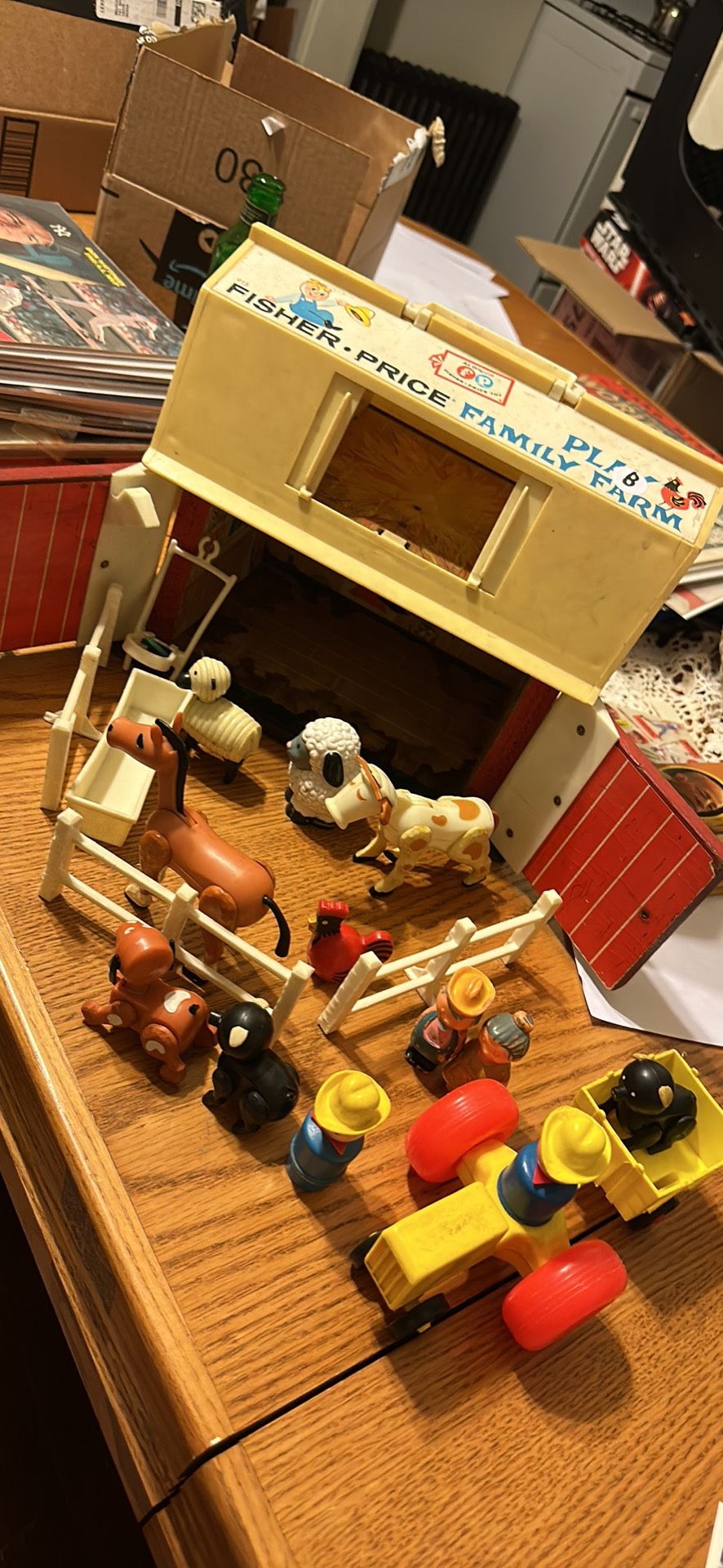 Fisher Price Little People Vintage Farm people and Animals with fence and water place $100 or best offer. Me and my brother and sisters had a lot of g