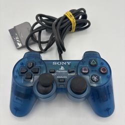 Sony PlayStation 2 PS2 Ocean Blue Clear Controller DualShock SCPH-10010 Tested