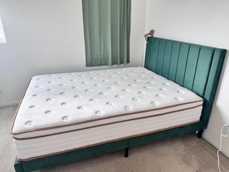 Queen Bed Frame Tufted Velvet Headboard