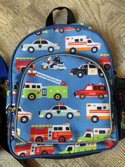 Kid’s-fire truck, police man matching bag set