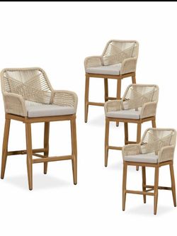 PURPLE LEAF Outdoor 24" Counter Height Bar Stools Chair Set of 4, All Weather Rattan and Aluminum Pa
