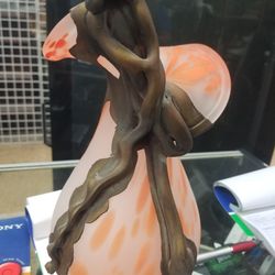 Rare Vasile Tubi Vadan Art Glass Vase Pitcher - Orange & White - Artist Signed