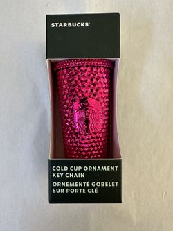 NEW STARBUCKS HOT PINK STUDDED HOLIDAY CHRISTMAS 2022 COLD CUP ORNAMENT/KEYCHAIN