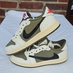 Nike Air Jordan 1 Low OG Cactus Jack Boys 12C Olive White Black Sneakers