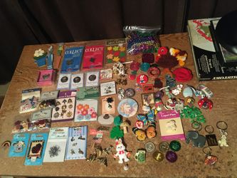 Lot of pens buttons keychains magnets tokens craft charms beads necklaces iron-on