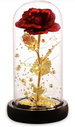 Valentines Day Gifts for her, Beauty and The Beast Rose, Birthday Gifts for Women, Glass Dome Glowing Rose, Eternal Rose Blessing Valentine Flowers Gi