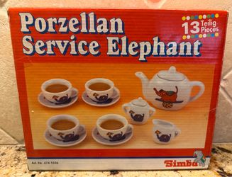 Vintage Simba Porzellan Service Elephant 13-Piece Childrens Tea Set NIB
