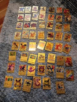 Gold Pokemon Card Collection fan art Charizard Pikachu