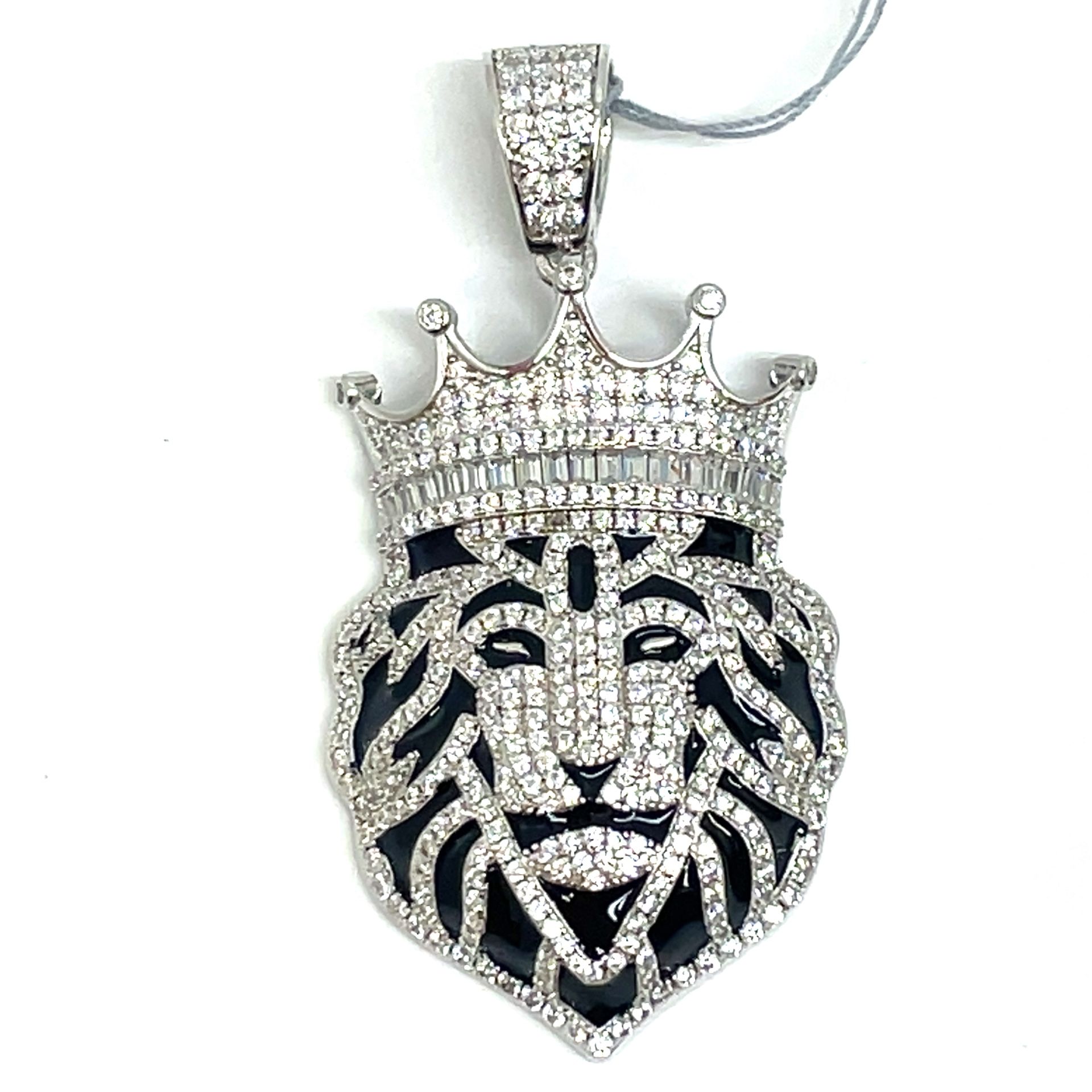 925 Sterling Silver CZ Black Lion With Crown Pendant 14.70g 199331/2