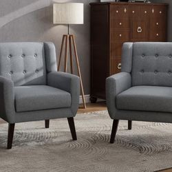 UIXE Accent Chair, Modern Upholstered Armchair in Fabric for Living Room, Comfy Club Arm Chairs Single Sofa Button Tufted Bedroom Reading Seat - Gray,