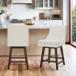 CHITA Counter Height Swivel Barstool with Back Set of 2, FSC Certified Upholstered Faux Leather Swivel Bar Stool, 26.8" H Seat Height, PU Leather in P