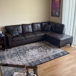 Brand New Dark Brown Feaux Leather Sofa With Chaise