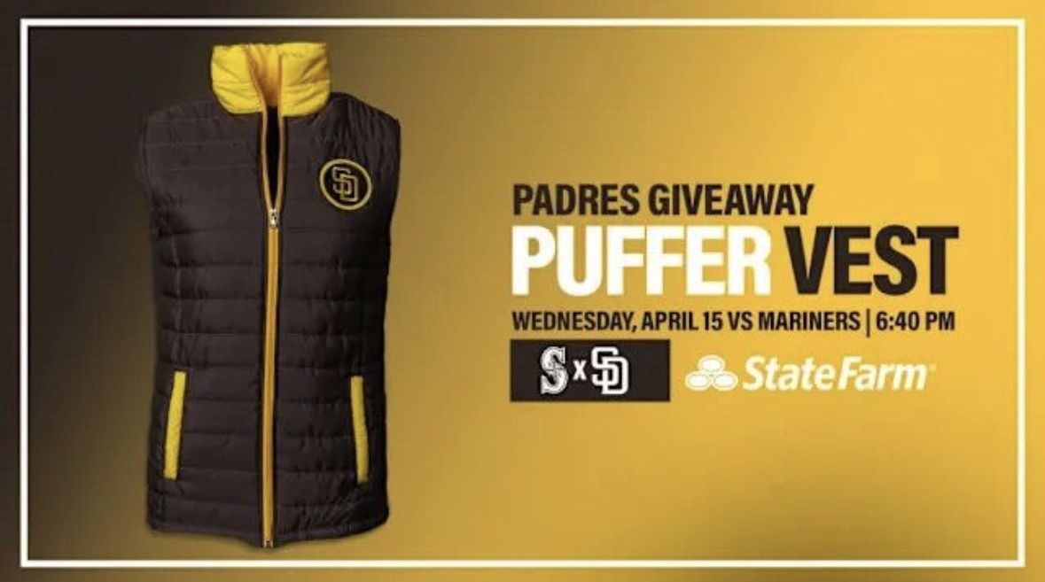Padres Giveaway Puffer Vest Jacket XL
