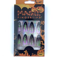 WICCA RUNES BLACK AND PURPLE MEDIUM STILETTO PRESS ON FAUX NAILS