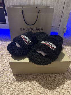 Black Balenciaga Fur Slides Brand New