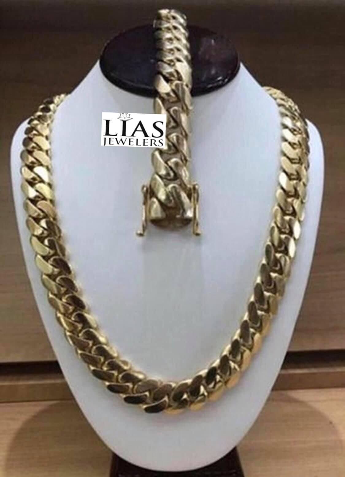 New 18k Yellow Gold Cuban Link Chain and Bracelet 18mm