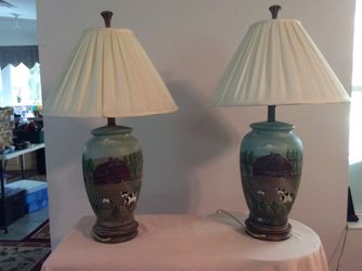 Painted Farm Scene Lamps