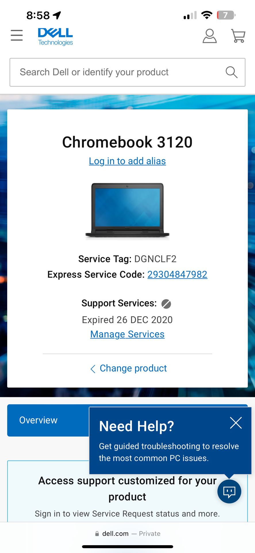 Chromebook Dell 3120-11.6" Touchscreen - Intel Celeron N2840 4GB RAM 16GB SSD – Bluetooth 4.0