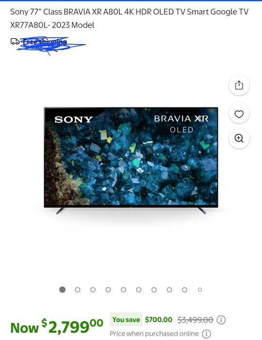 Sony Bravia XR-77A80L 77" A80L 4K Smart OLED TV with HDR