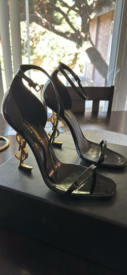 SAINT LAURENT Opyum embellished patent-leather sandals