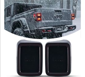Smoked LED Tail Lights for 2020-2026 Jeep Gladiator JT Accessories, Black Housing Smoke Lens Taillights, Brake/Reverse/Turn Signal Light, Pair