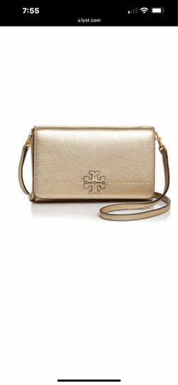 Brand New Tory Burch McGRAW METALLIC FLAT WALLET CROSS-BODY-Color:Gold-Pick Up Only 77090