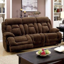 Brand New 87" Brown/Biege/Gray Padded Linen Manual Reclining Sofa
