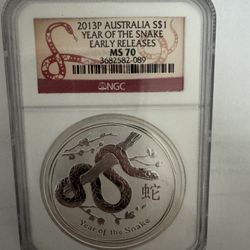 2013 Year Of Snake MS70 Silver Coin 