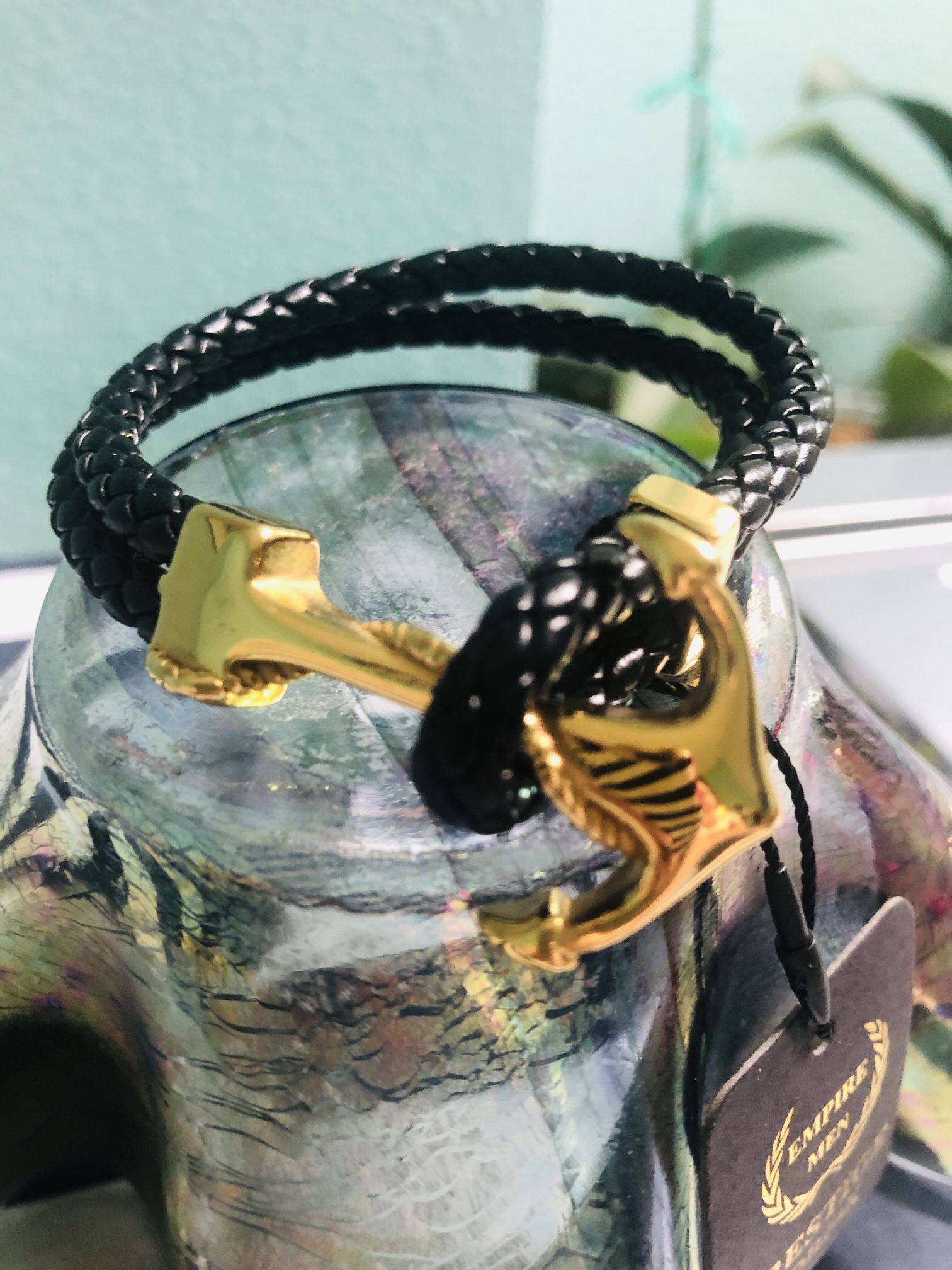 Men’s Braided Leather And 24K Gold Plated Bracelet