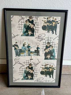 Framed Vintage Beatles Wallpaper Swatch, (Scarce) McCartney / Lennon