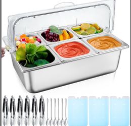 Condiment Tray Stainless Steel Serving Display Set With Lid For Buffet Restaurant Kitchen, Food Chilled Container For Salad Fruit Condiments, Keeps Fo