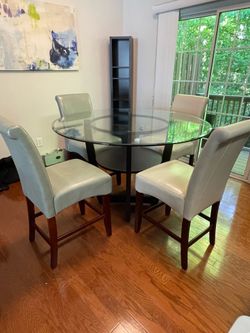 Round Glass Dining Table + 4 Chairs
