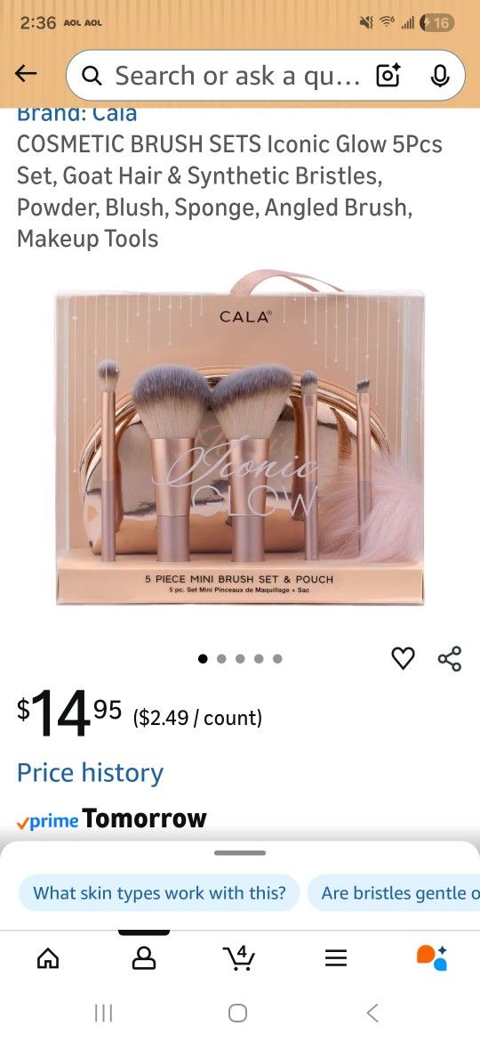 COSMETIC BRUSH SETS Iconic Glow 5Pcs Set, Goat Hair & Synthetic Bristles, Powder, Blush, Sponge, Angled Brush, Makeup Tools
