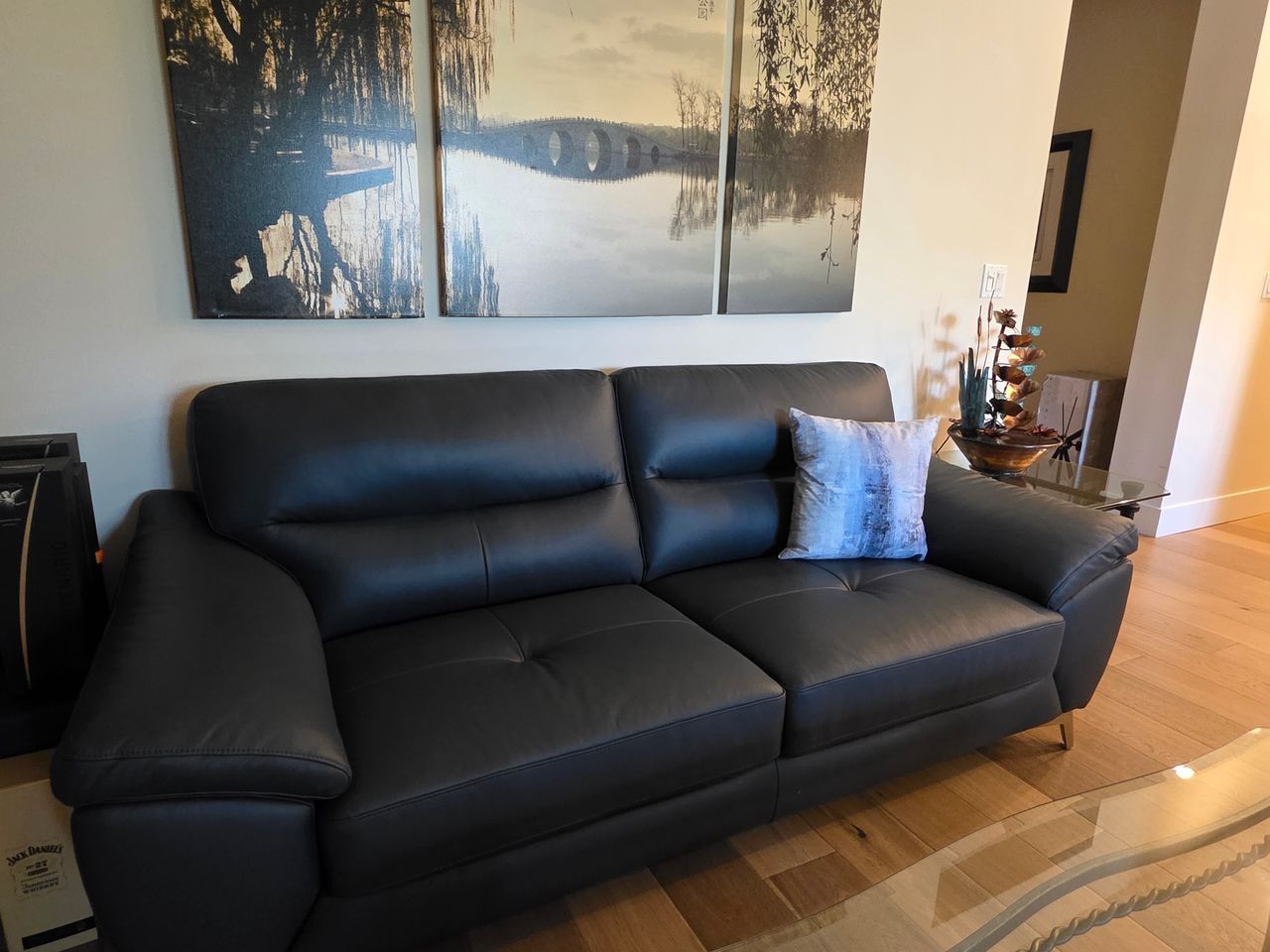 Cadence Top Grain Blue Leather Sofa & Chair